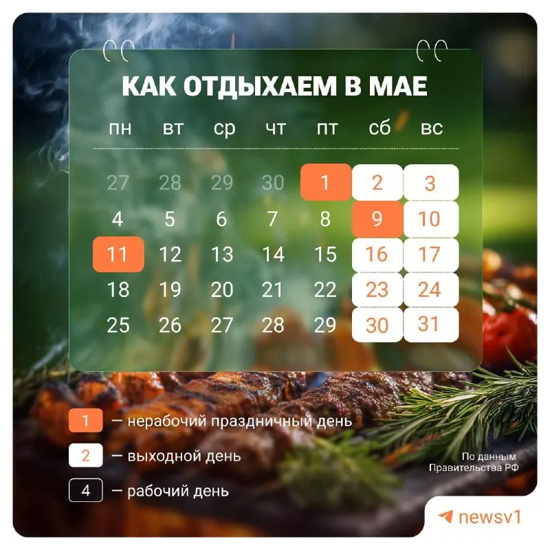 С 9 по 11 мая устанавливаются официальные выходные, приуроченные к празднованию Дня Победы.