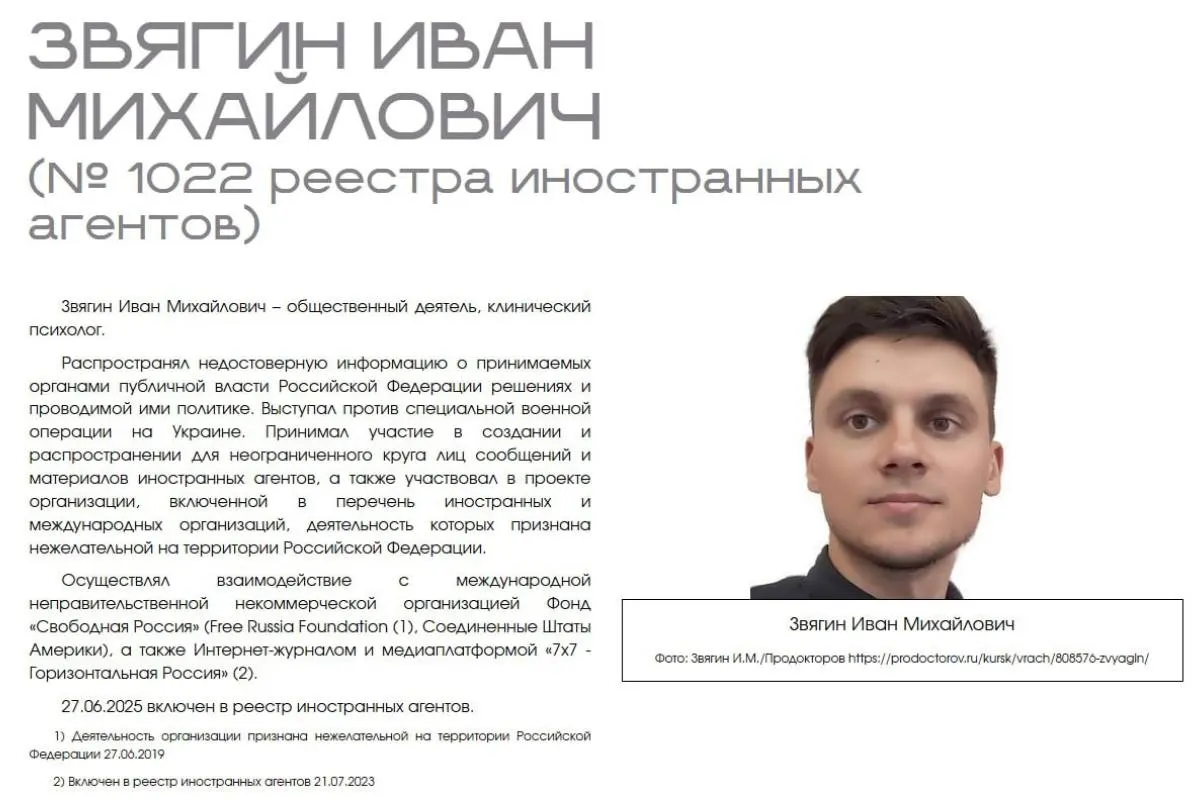 Иван Звягин требует защиты чести и достоинства, а также возмещения за публичную профессиональную дискриминацию после включения в экспозицию Минюста, где его связали с «посягательствами на суверенитет».