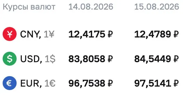 Официальные курсы на выходные и понедельник: доллар 84,54 ₽, евро 97,51 ₽, юань 12,48 ₽.